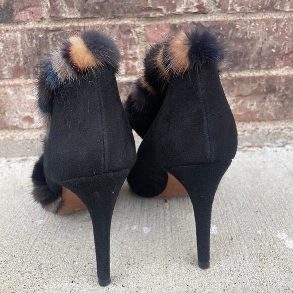 Donald Pliner‎ Women’s size 9m black suede Faux fur Heel Booties Y2K Glam - Picture 5 of 9